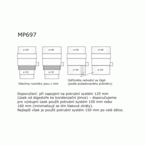 Kondenzační kus MP5697/K - pro průměr 125 a 150 mm pro odvod kondenzátu - Schéma zapojení